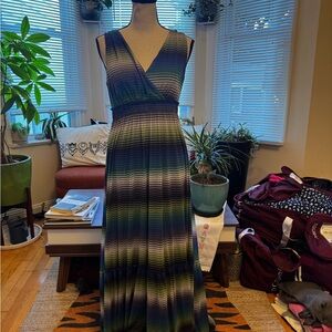 Weston Wear Blue and Green Striped Maxi Dress
